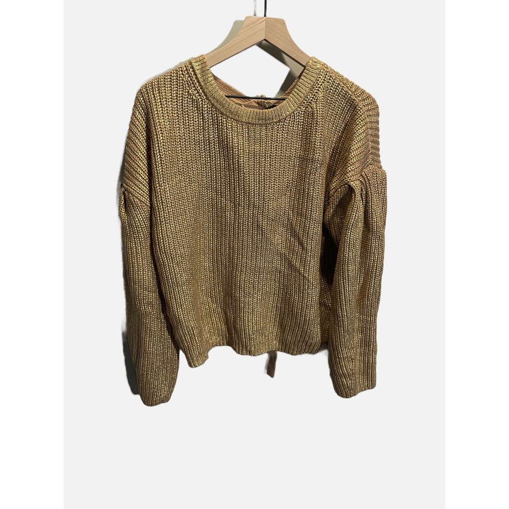 Kika Vargas x Target Sweater Womens M Gold Metallic Open Tie Back Shaker Knit